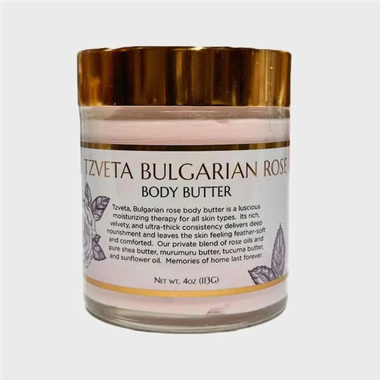 tzveta body butter, gold lid, small container, white label